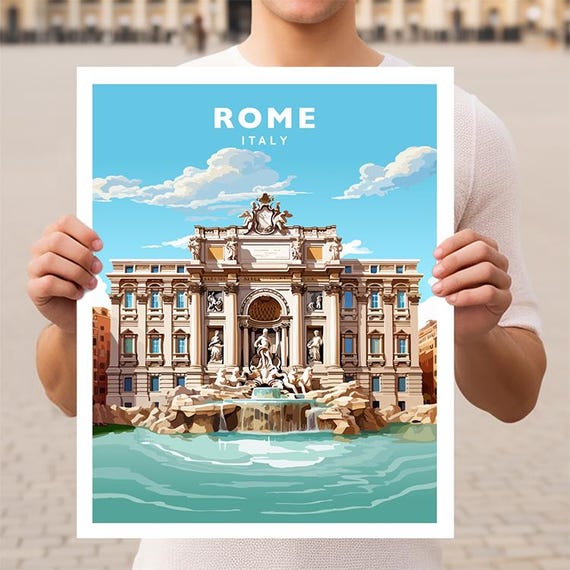 Rome Italy Trevi Fountain Travel Poster Print