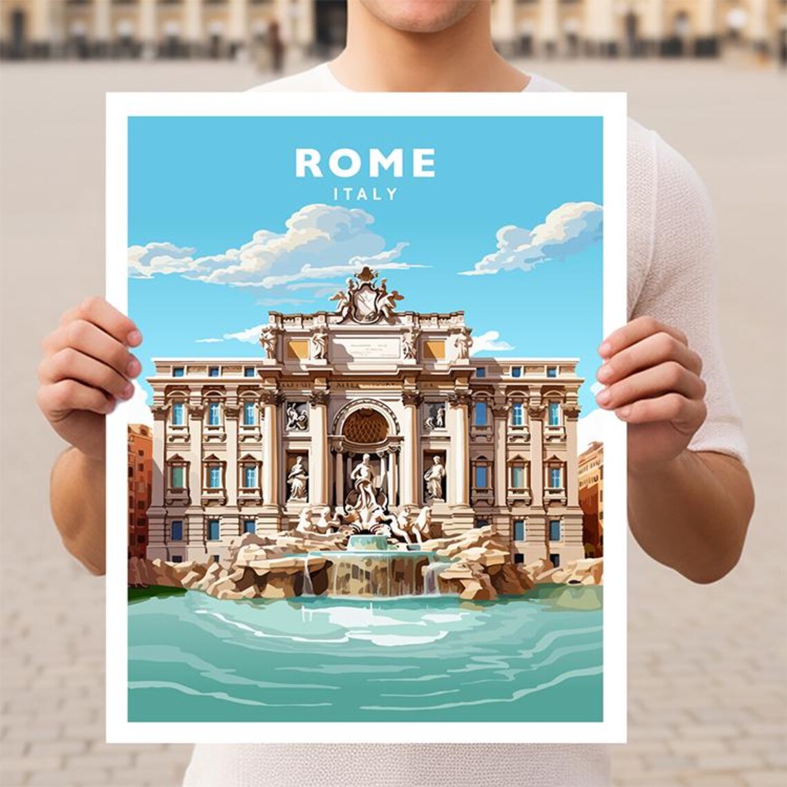 Rome Italy Trevi Fountain Travel Poster Print