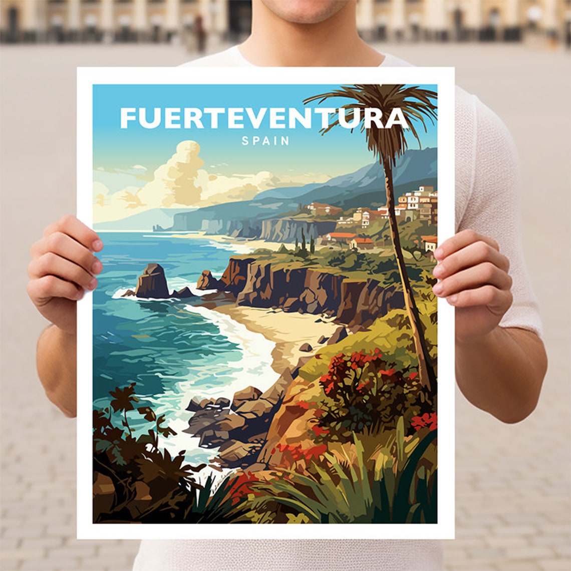 Fuerteventura Rocky Cliffs Sea View Spain Canary Islands Travel Poster
