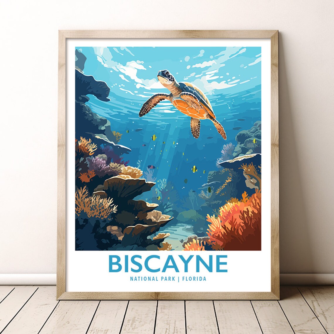 Biscayne National Park Florida Sea Turtle Coral Reef Travel Poster