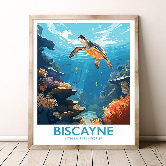 Biscayne National Park Florida Sea Turtle Coral Reef Travel Poster