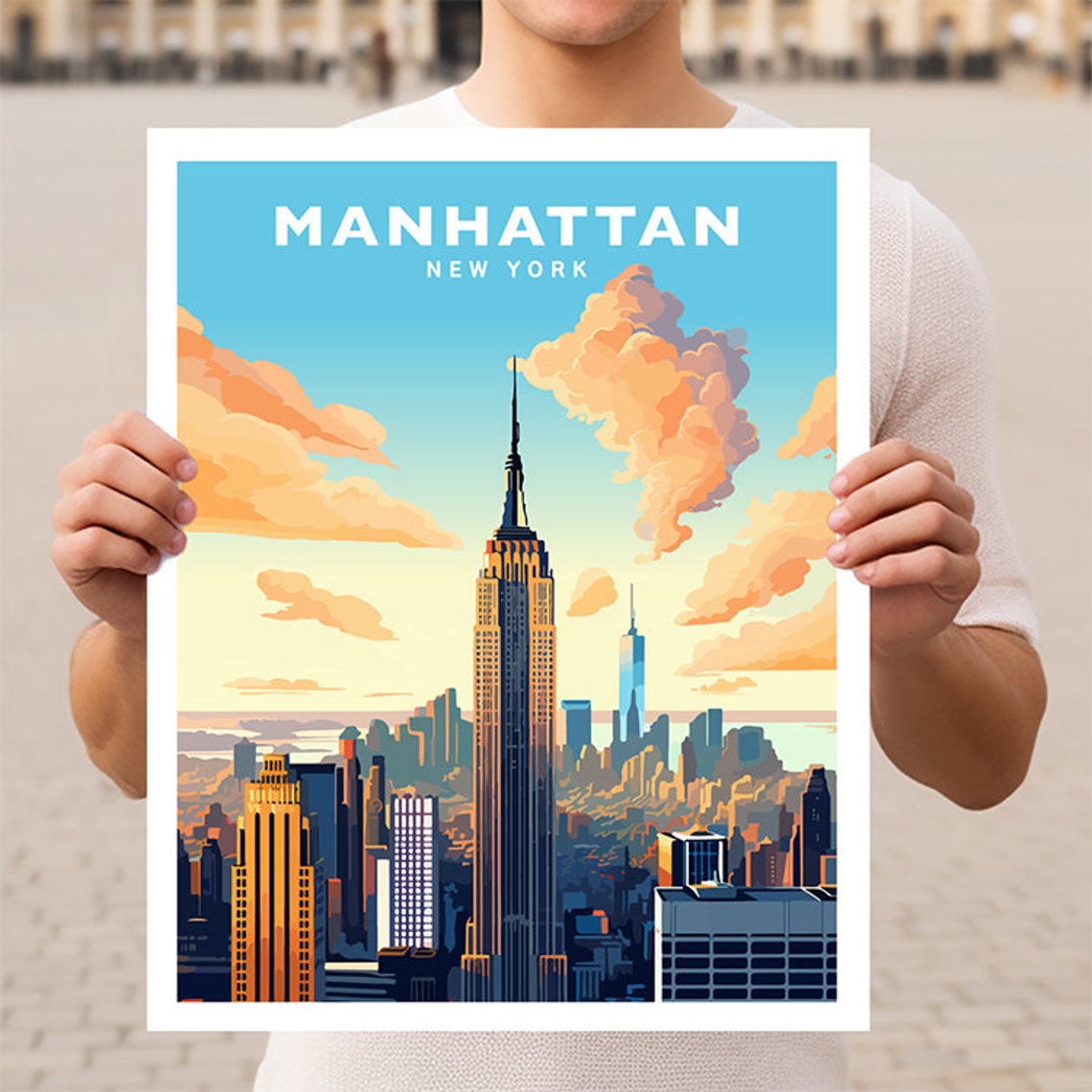 Manhattan Empire State Building Skyline New York Travel Poster