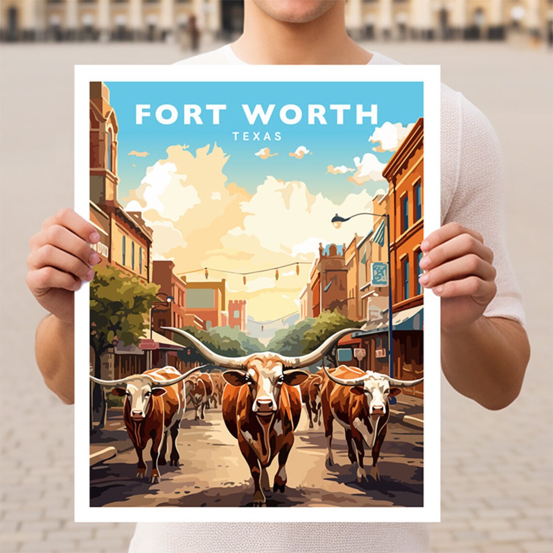 Fort Worth Texas Travel Poster, Travel Wall Art