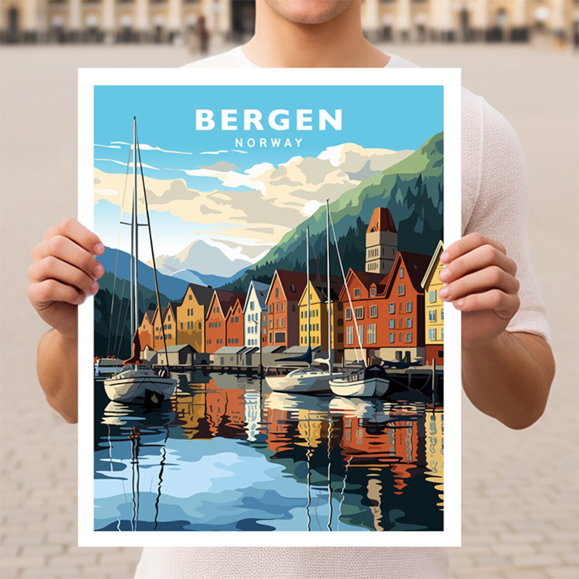 Bergen Norway Travel Poster, European Place Art