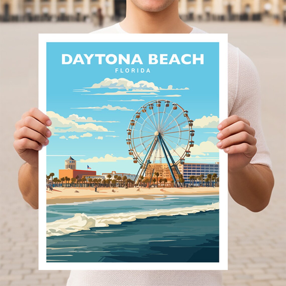 Daytona Beach Florida Ferris Wheel Boardwalk Retro Travel Poster