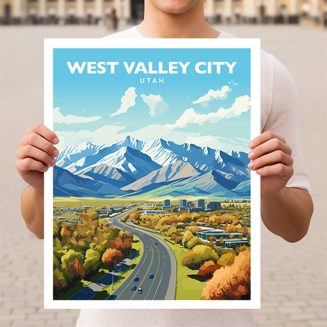 West Valley City Utah Highway Wasatch Mountain Autumn Travel Poster