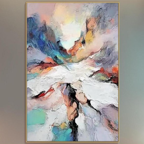 Framed 3d Abstract Mountain Landscape Oil Painting Colorful Textured Wall Art Living Room Decor Original Painting On Contemporary Art