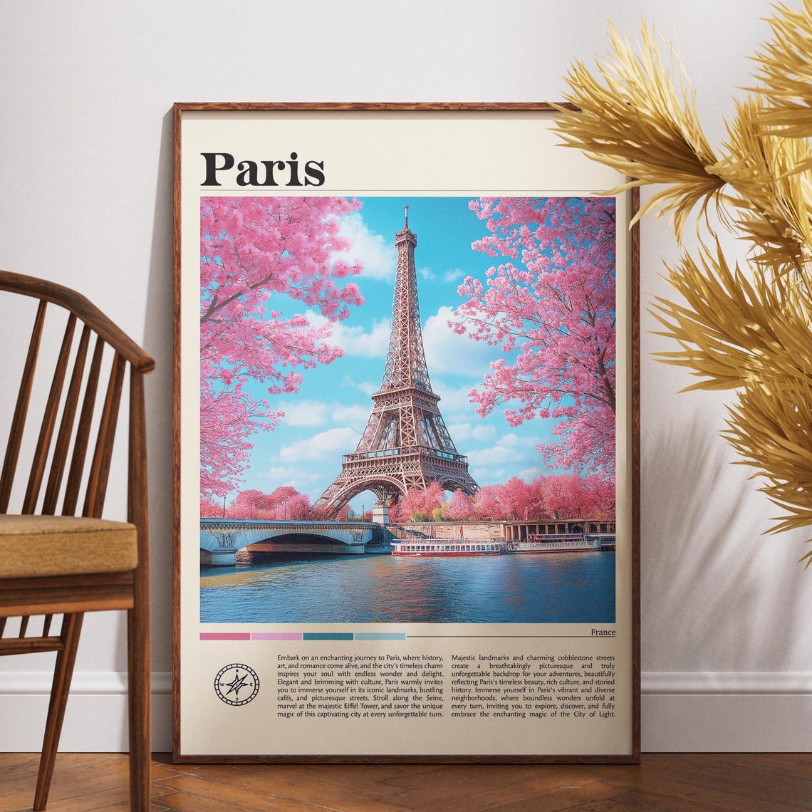 Paris Eiffel Tower Spring Cherry Blossom Blooms Seine Travel Poster