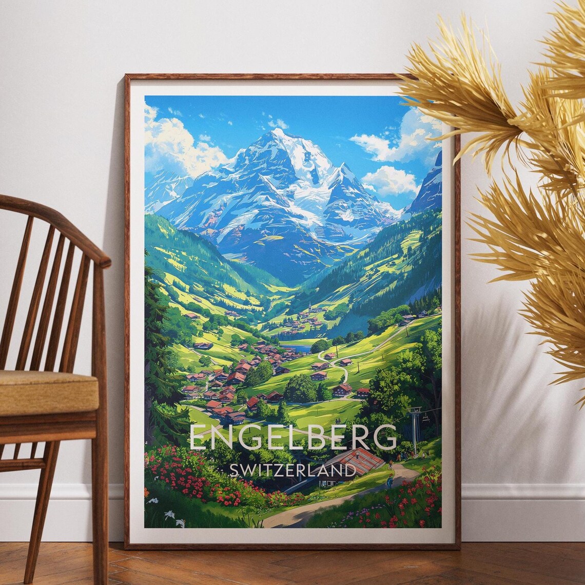 Engelberg Switzerland Alpine Village Summer Meadow Travel Poster