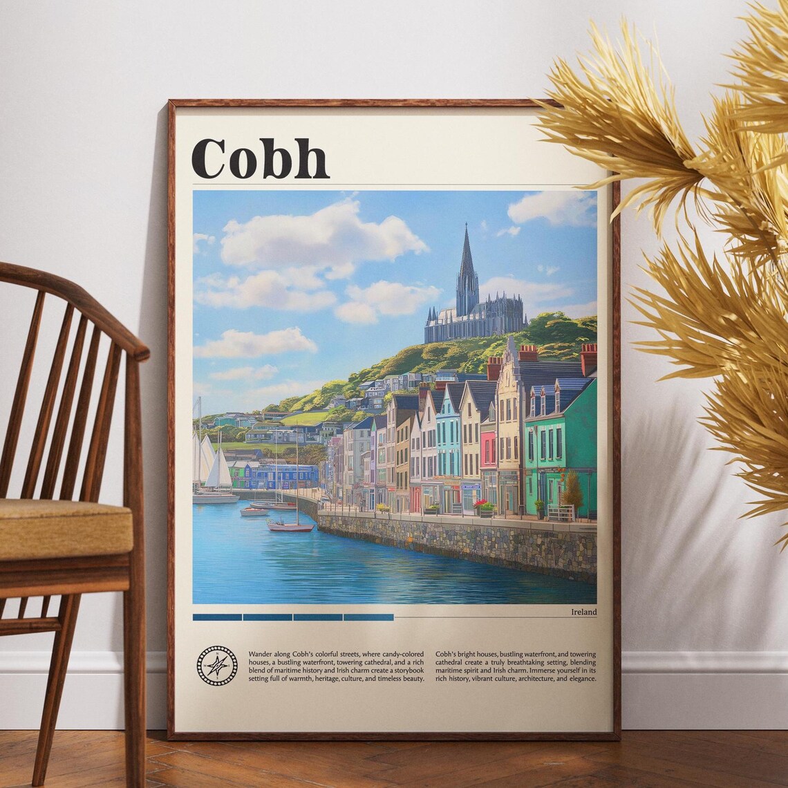 Cobh Ireland Colorful Harbor Cathedral Waterfront Town Travel Poster