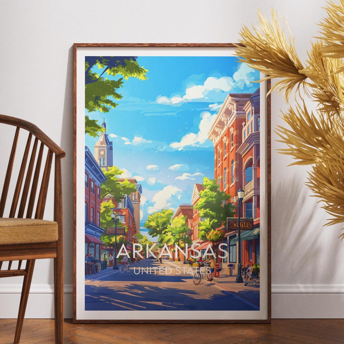 Arkansas Historic Downtown Street Clock Tower Vintage Travel Poster
