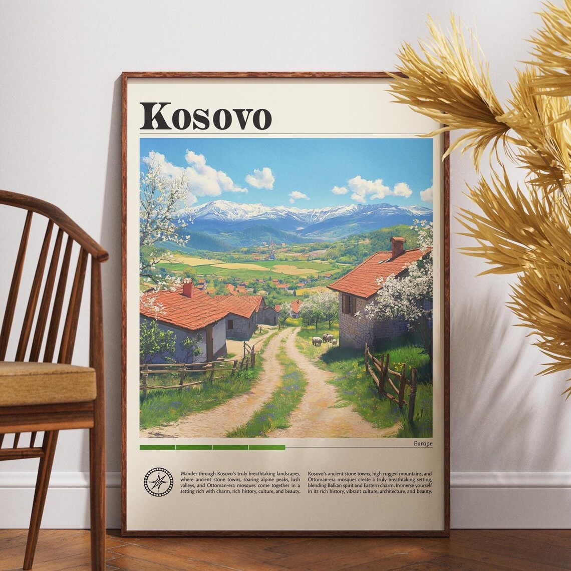 Kosovo Country Road Stone Houses Mountain View Travel Poster
