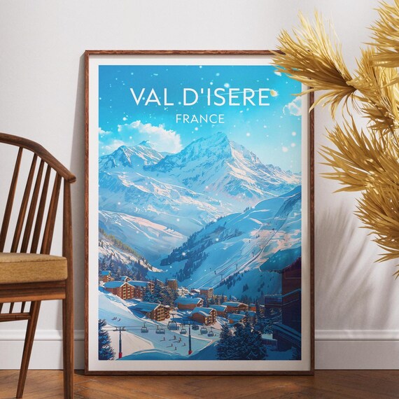 Val Disere France Alpine Snowy Ski Resort Winter Travel Poster