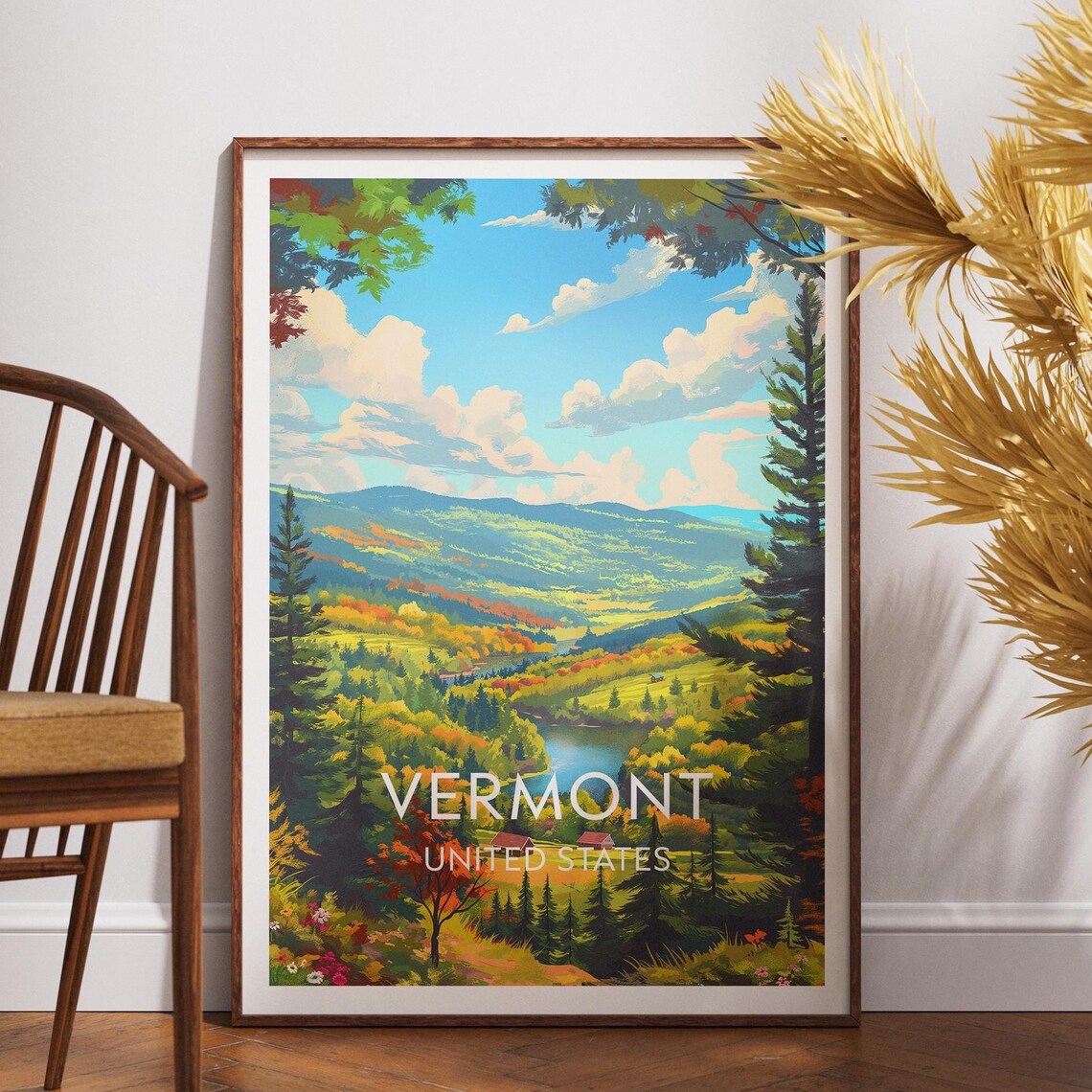 Vermont United States Autumn Mountains Valley Fall Foliage Poster