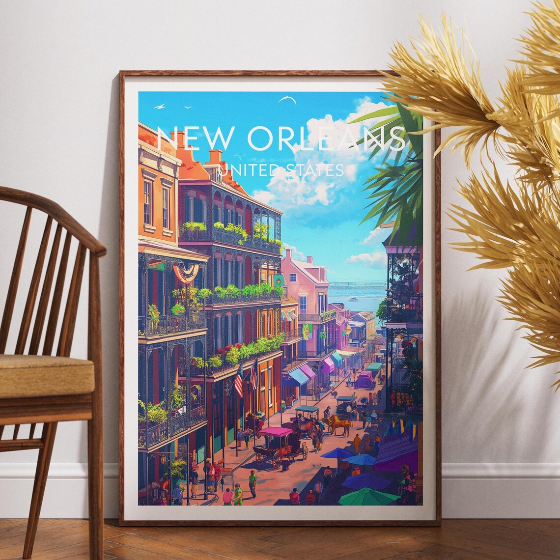 New Orleans French Quarter Street Scene Colorful Travel Poster
