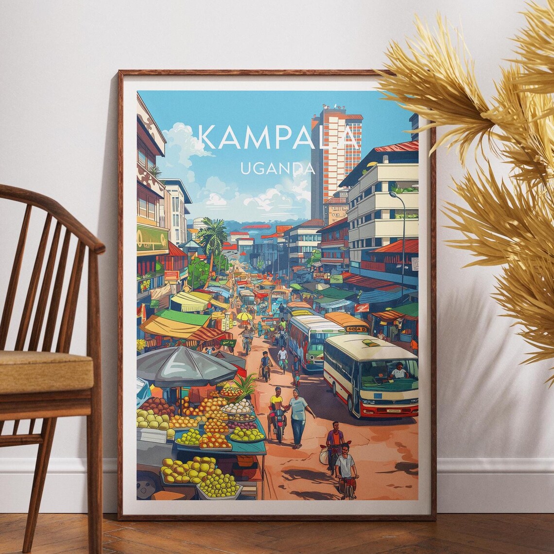 Kampala Uganda Bustling Market Street City Scene Travel Poster