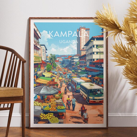 Kampala Uganda Bustling Market Street City Scene Travel Poster