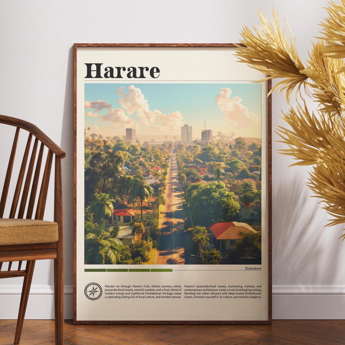 Harare Zimbabwe Tree-Lined Avenue Vintage Style Travel City Poster