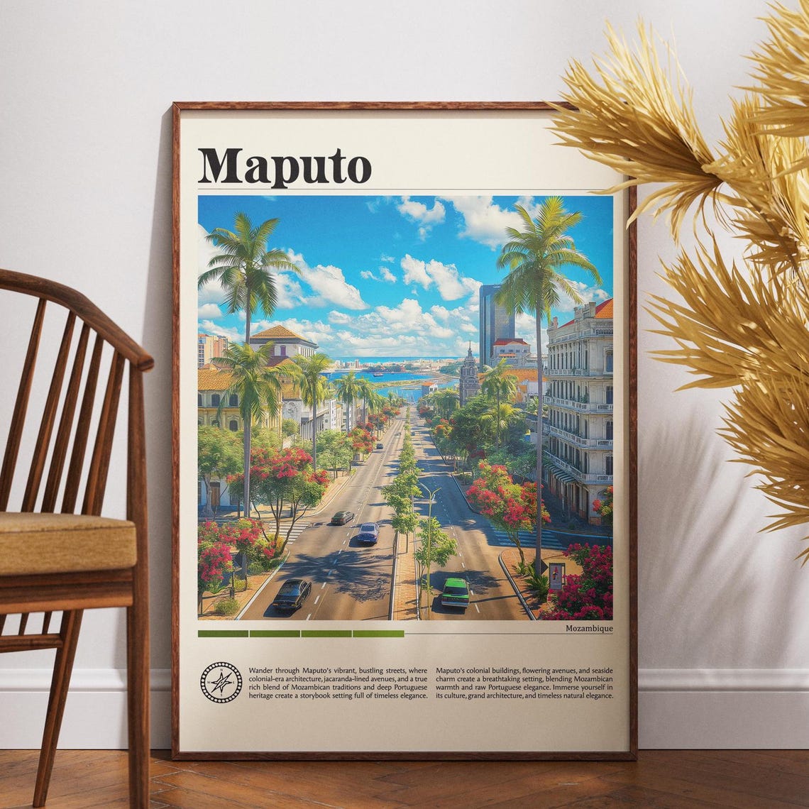Maputo Mozambique Palm Lined Avenue Bay View City Travel Poster