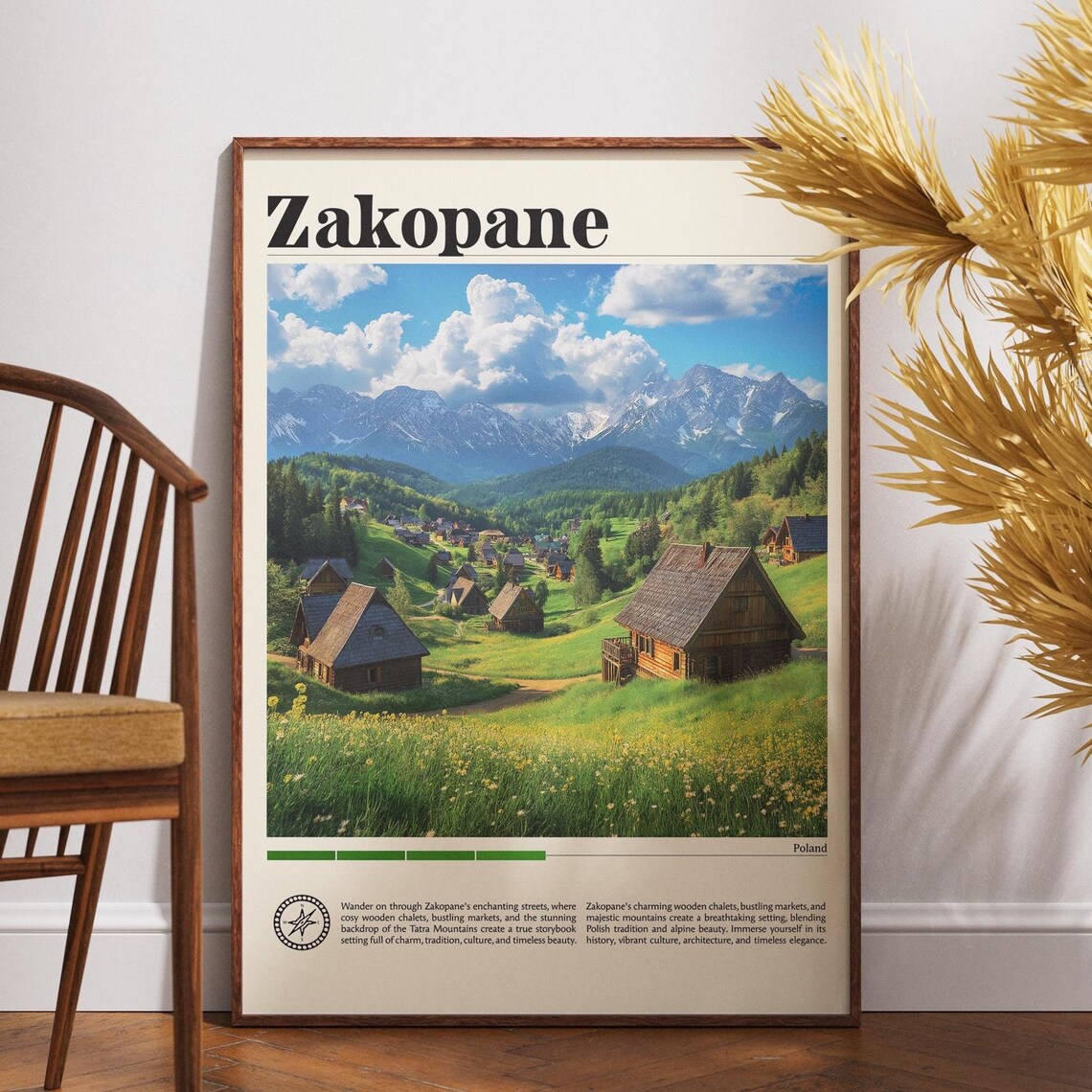 Zakopane Poland Tatra Mountains Chalet Village Scenic Travel Poster