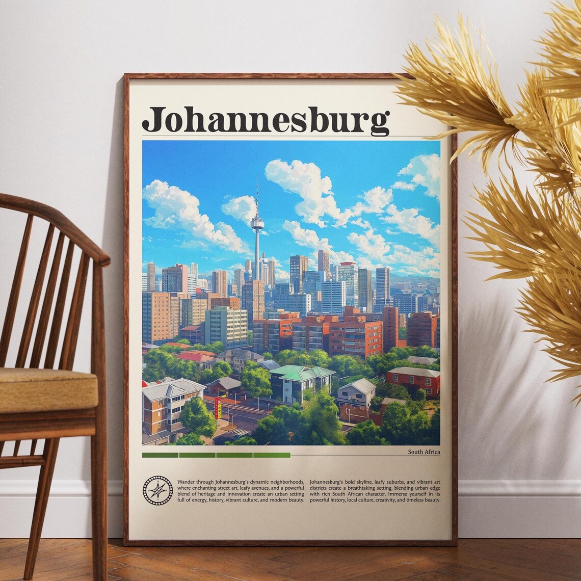 Johannesburg South Africa Skyline Tower Leafy Suburbs Travel Poster