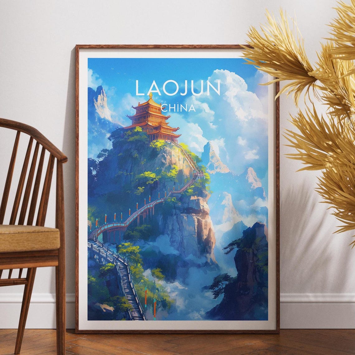 Laojun Mountain Temple Summit Clouds China View Travel Poster