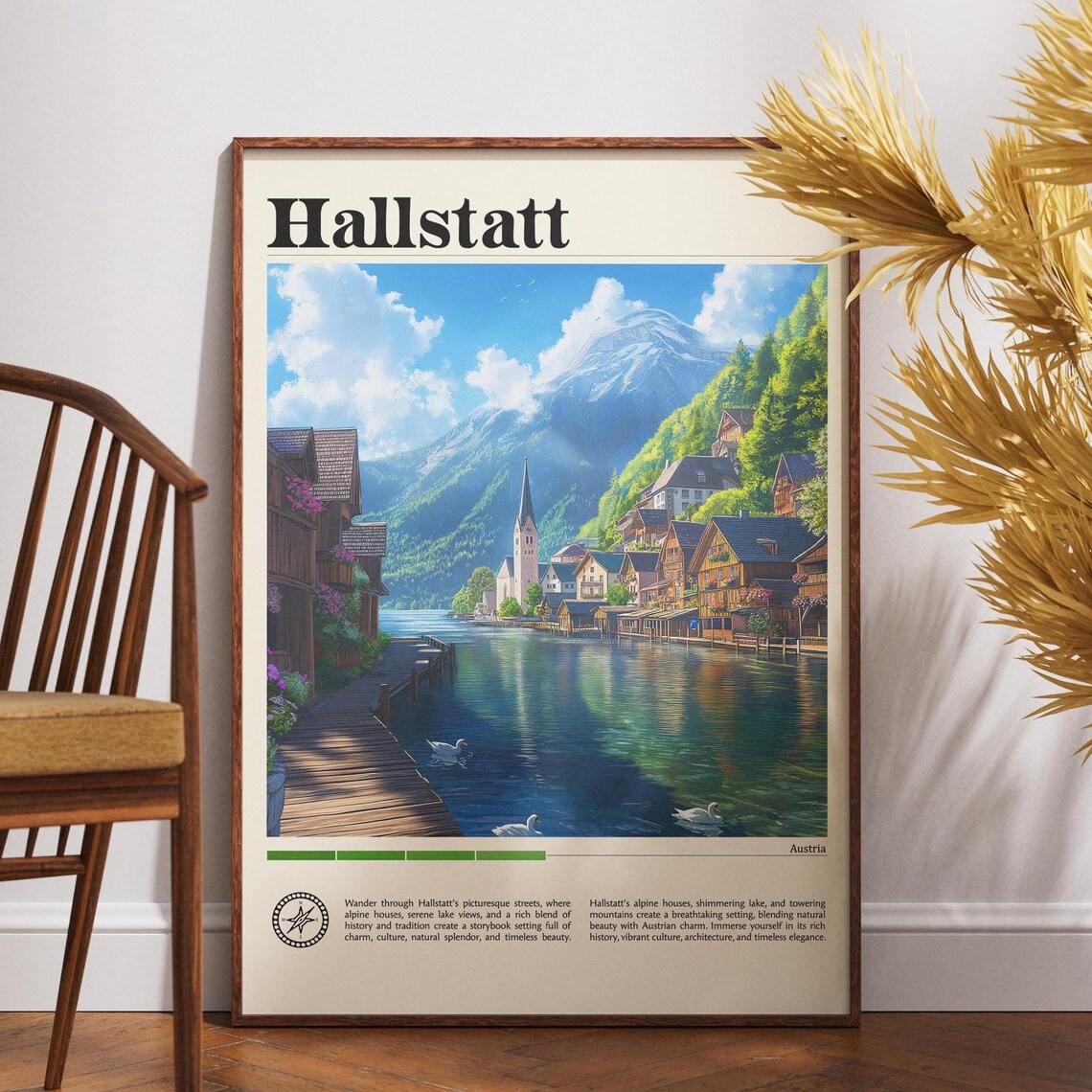 Hallstatt Austria Lakeside Village and Mountains Travel Poster