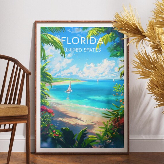 Florida United States Tropical Beach Paradise Ocean Travel Poster