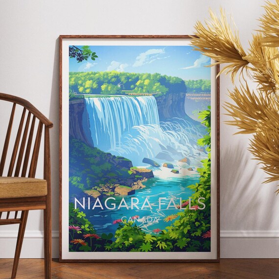 Niagara Falls Canada Horseshoe Falls Mist Floral Travel Poster