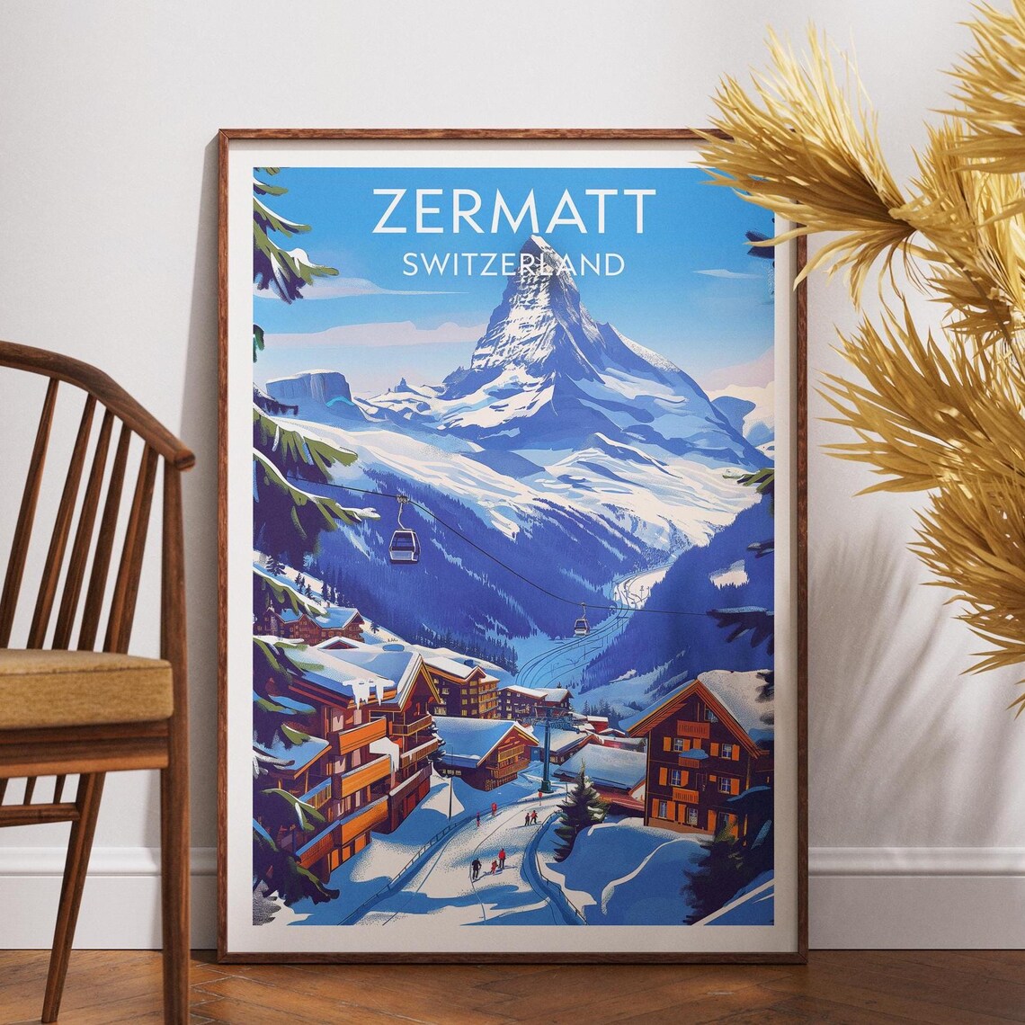Zermatt Switzerland Matterhorn Ski Village Winter Travel Poster