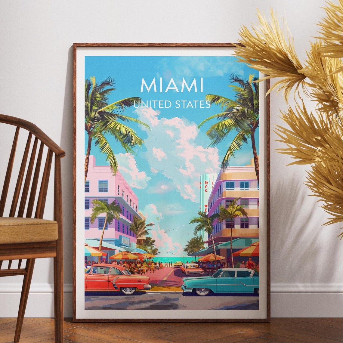 Miami Florida Art Deco Ocean Drive Classic Cars Travel Poster