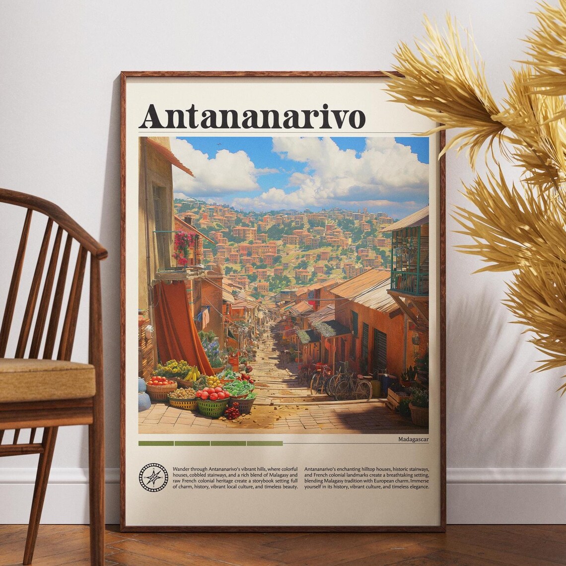 Antananarivo Madagascar Hillside Market Street Travel Poster