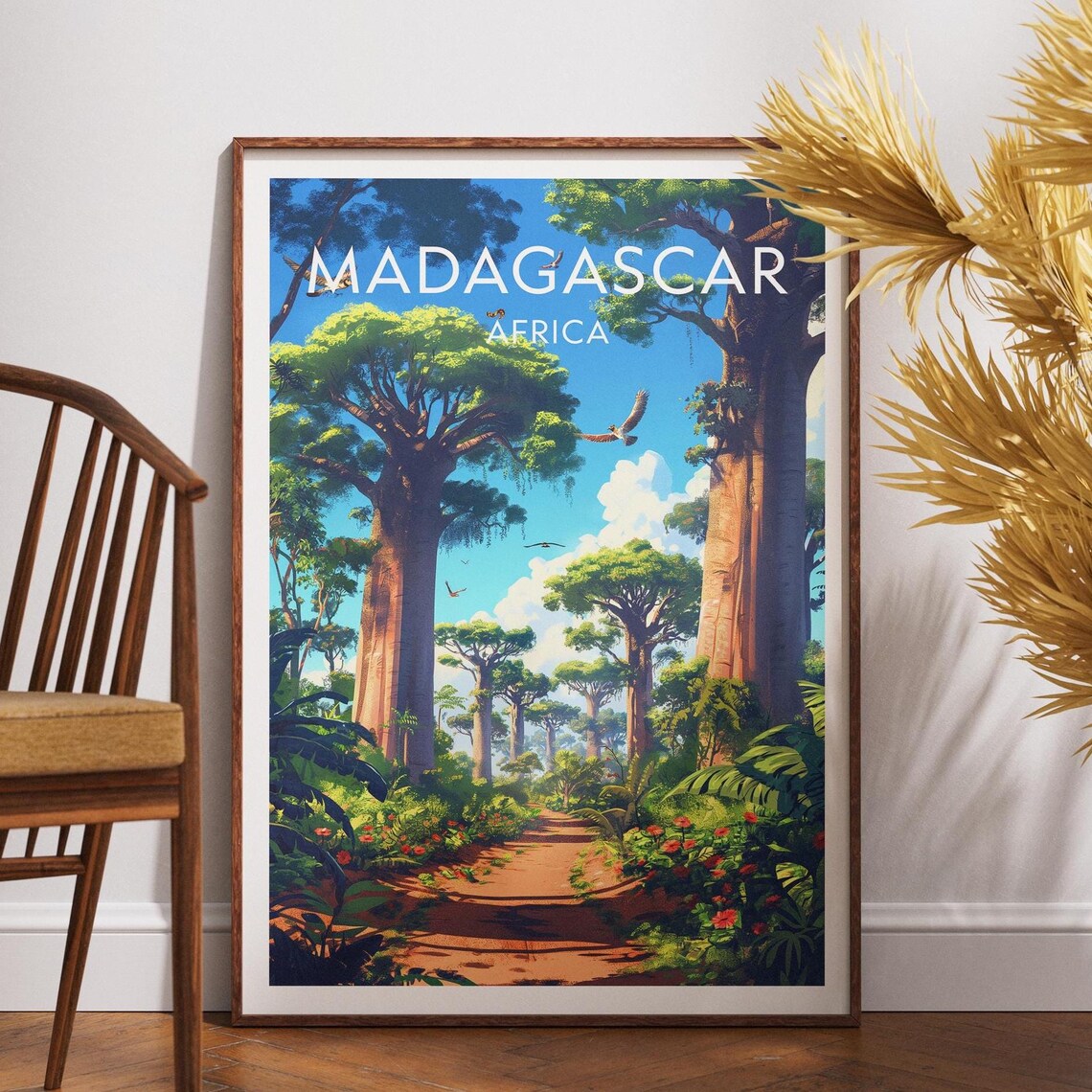 Madagascar Africa Tall Baobab Tree Avenue Path Travel Poster