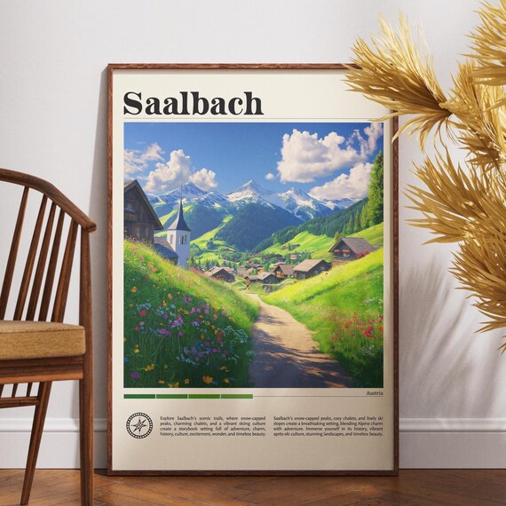 Saalbach Austria Summer Alpine Meadow Village Flowers Travel Poster