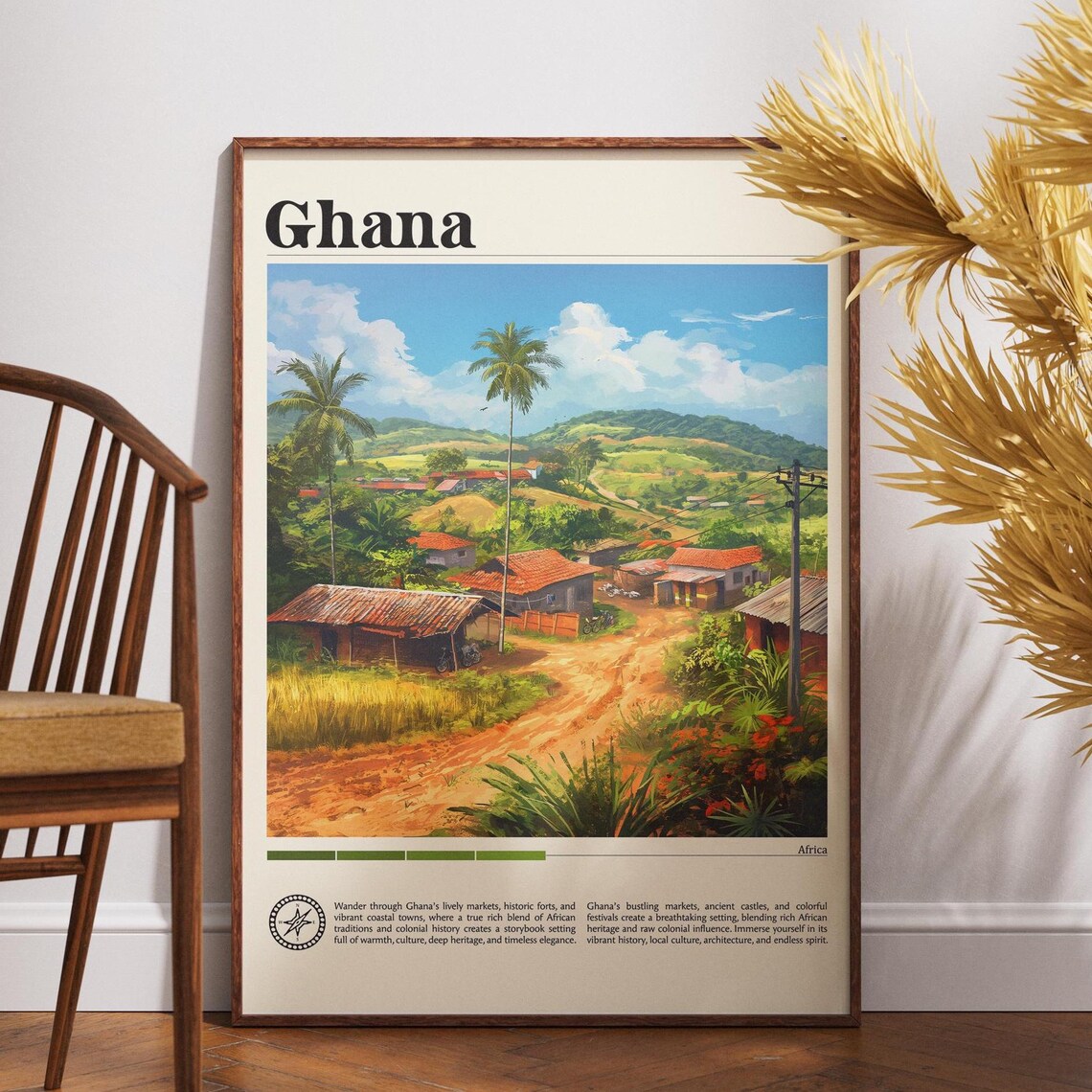 Ghana African Village Palm Trees Countryside Scenic Travel Poster