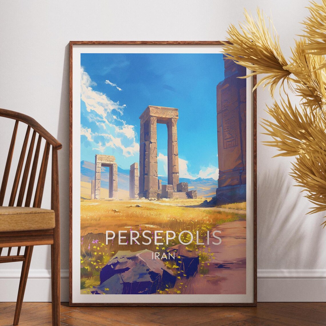 Persepolis Iran Ancient Stone Columns Ruins Blue Sky Heritage Poster
