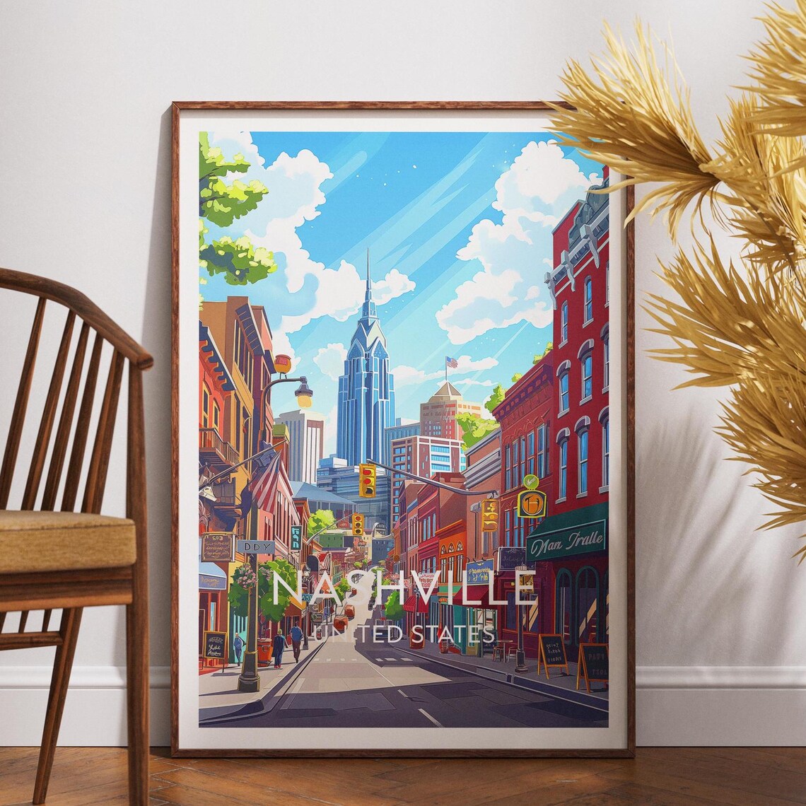 Nashville Tennessee Broadway Honky Tonk Skyline Travel Poster