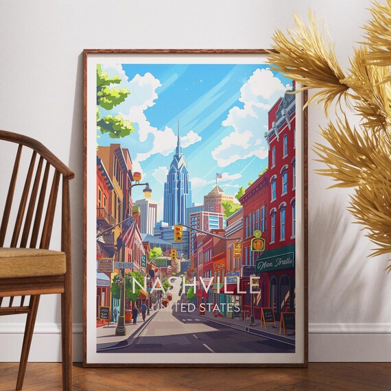 Nashville Tennessee Broadway Honky Tonk Skyline Travel Poster