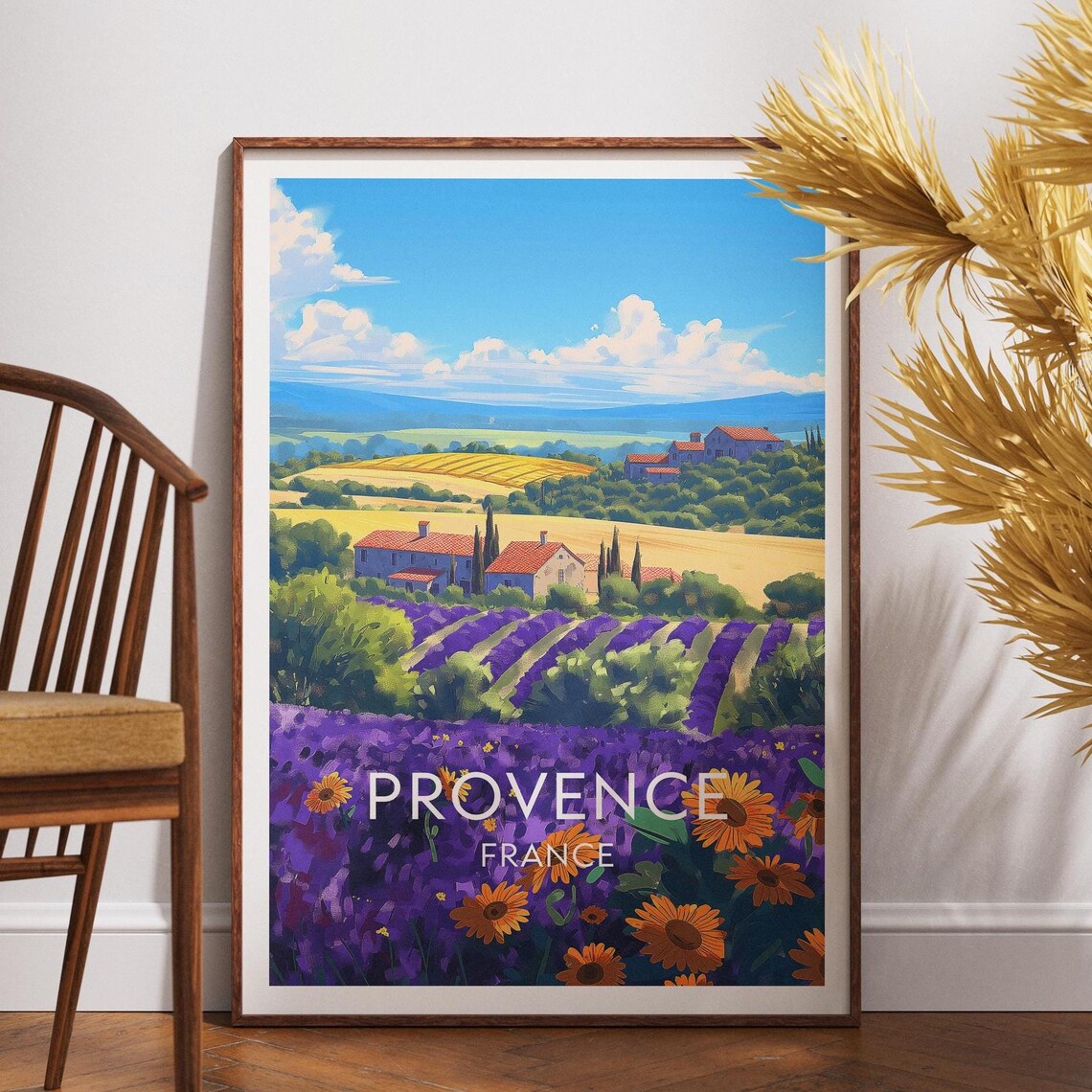 Provence France Lavender Fields and Sunflowers Travel Poster