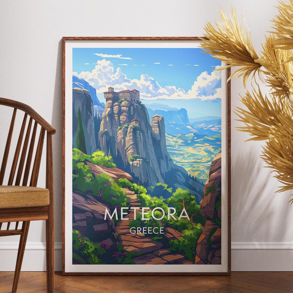 Meteora Greece Monasteries on Rock Pillars Scenic Travel Poster
