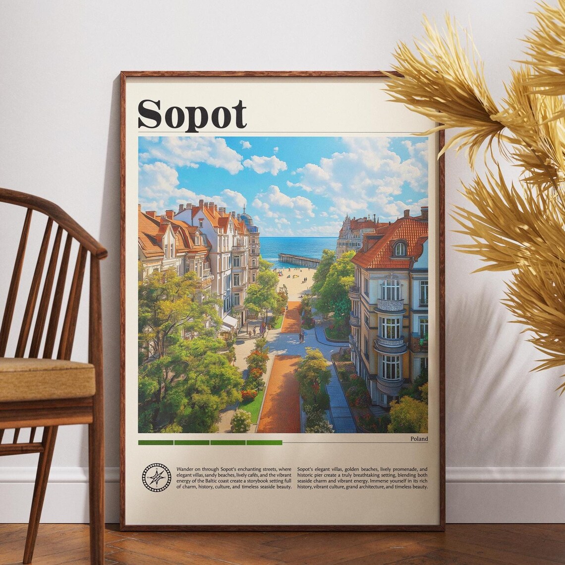 Sopot Poland Seaside Pier Baltic Villas Vintage Travel Poster