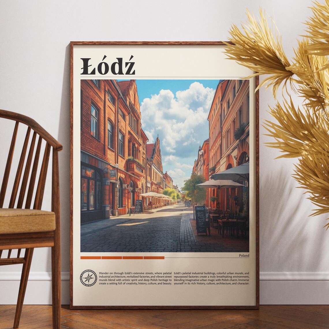 Lodz Poland Historic Brick Street Cafes Scenic Travel Poster