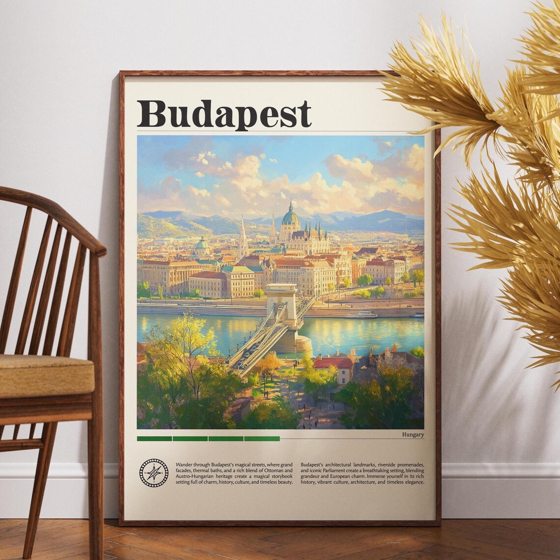 Budapest Hungary Danube River Bridge Parliament City Travel Poster