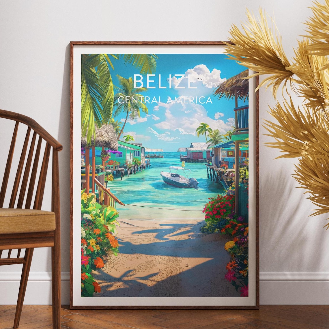 Belize Central America Caribbean Beach Stilt Village Travel Poster