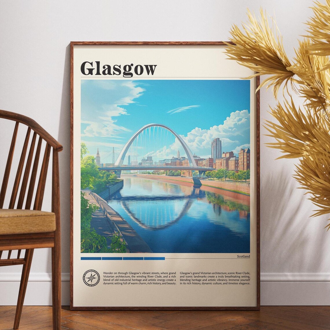 Glasgow Scotland Clyde Arc Bridge Over River Clyde Travel Poster