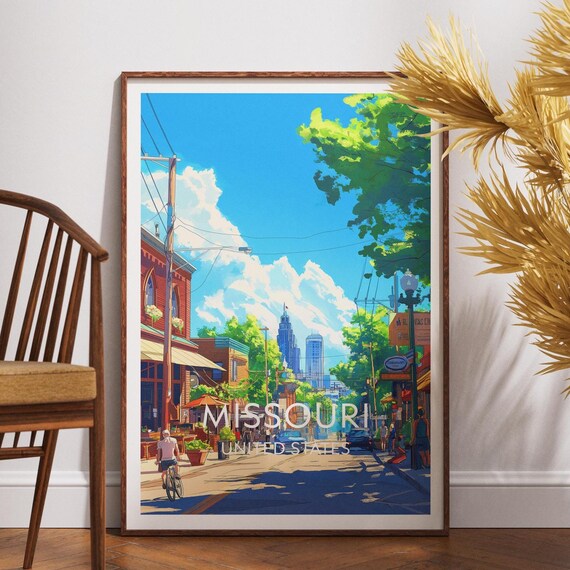 Missouri United States Sunny Street City Skyline Travel Poster