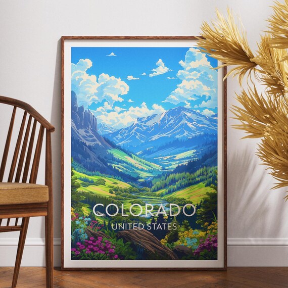 Colorado United States Alpine Mountain Valley Wildflower Travel Poster