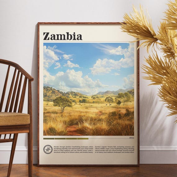 Zambia Travel Print Africa Poster Wall Art