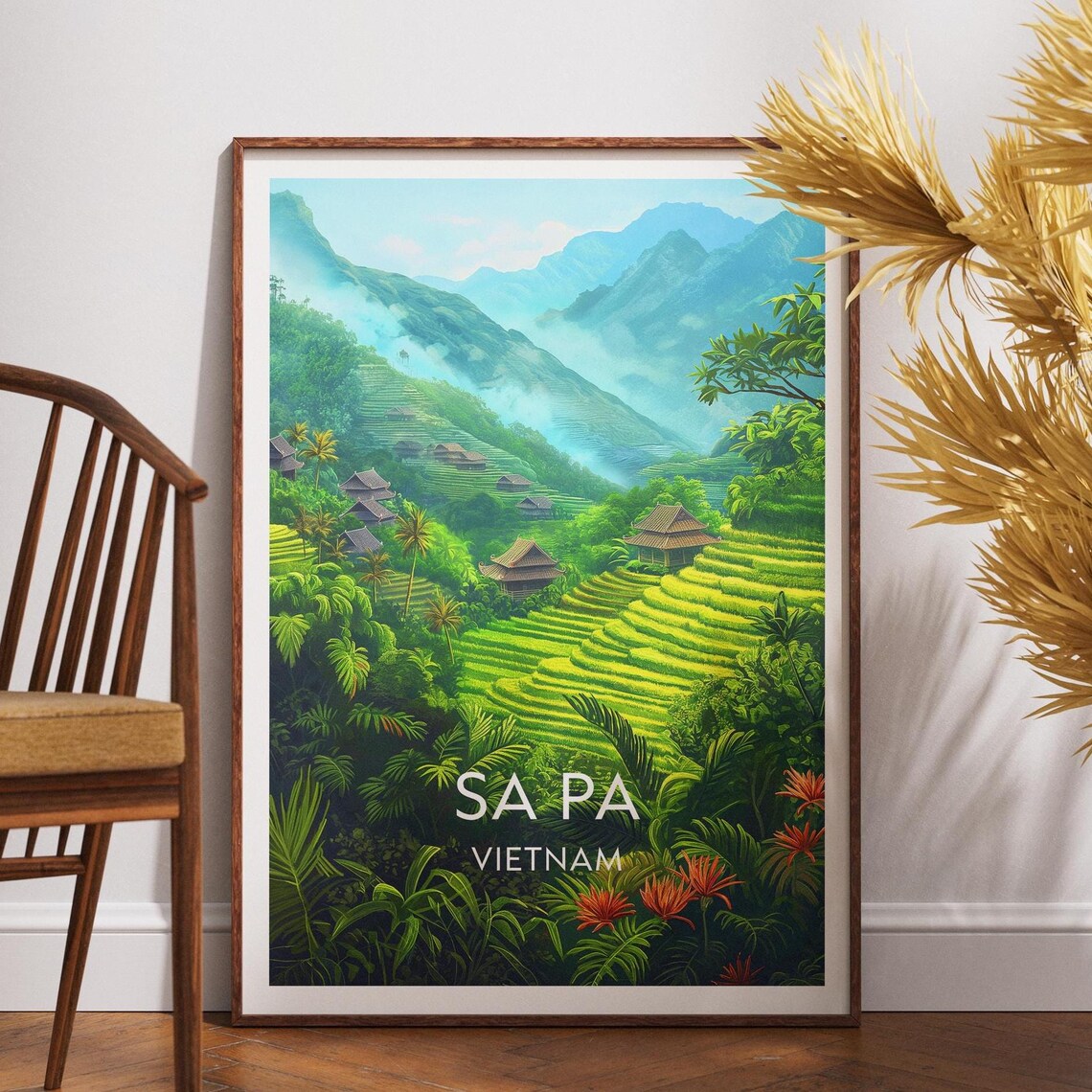 Sa Pa Vietnam Rice Terraces Misty Mountains Travel Poster Art
