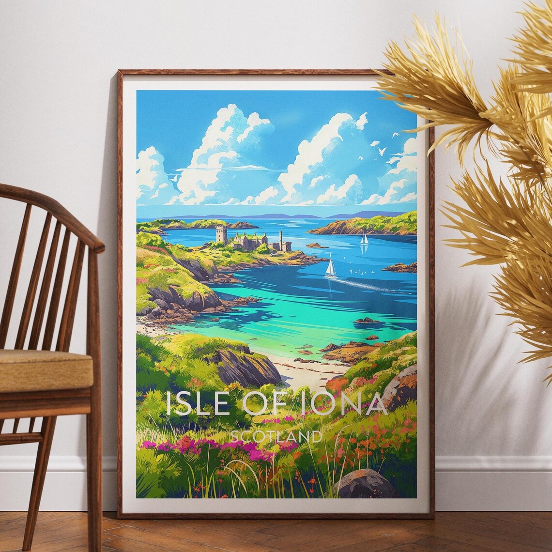 Isle Of Iona Scotland Scenic Abbey Bay Coast Vintage Travel Poster